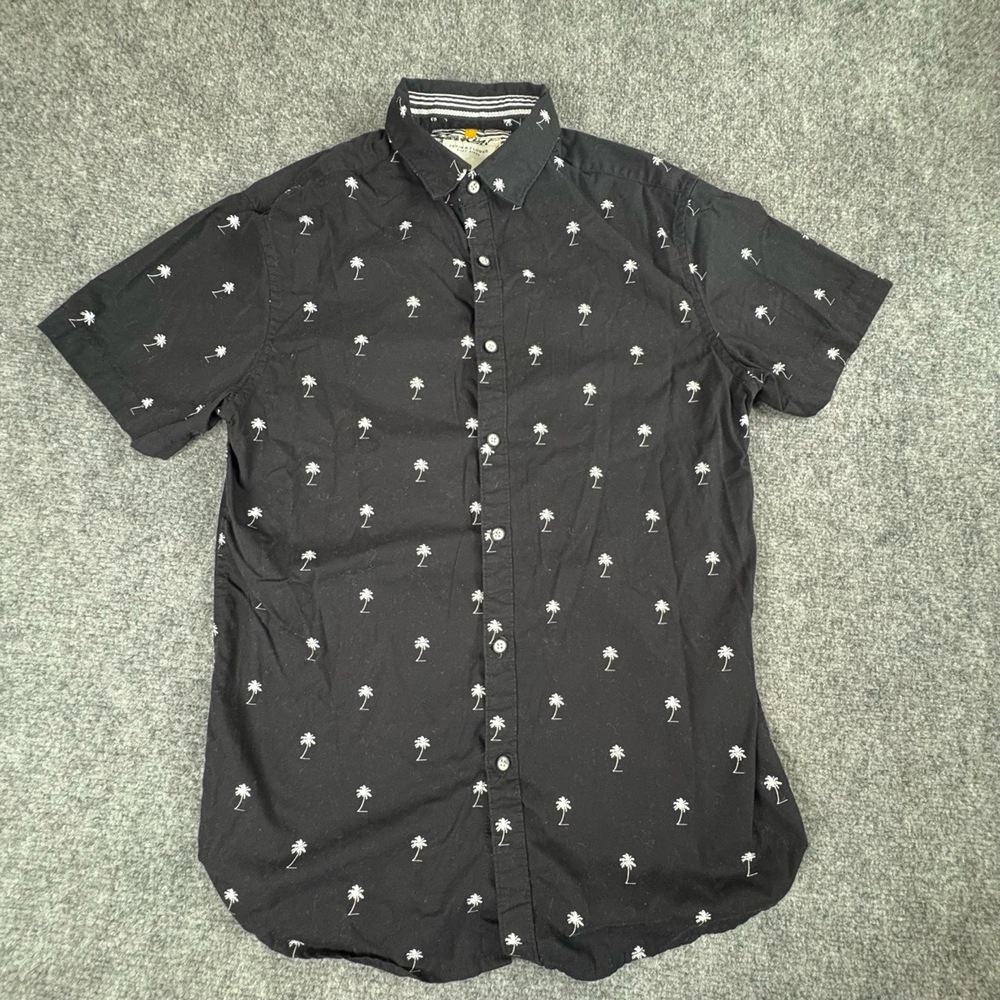 Denim & Flower Ricky Singh Shirt Womens S Black Palm Tree Vacation Preppy Office
